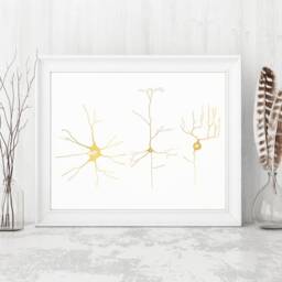 Gold Foil Neuron Art Print Neuroscience Gift, Brain Cell Illustration - thumbnail 2