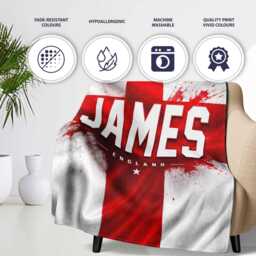 Personalised Name England Blanket Football Fan Gift Supporter Three Lions Sport Boys Cosy Bedroom Custom Decor Match Day UK - thumbnail 2