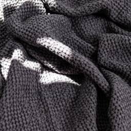 Linen Waffle Blanket in Charcoal. Dark Sofa Cover. Bed Spread - thumbnail 2