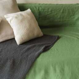 Linen Waffle Blanket in Charcoal. Dark Sofa Cover. Bed Spread - thumbnail 4