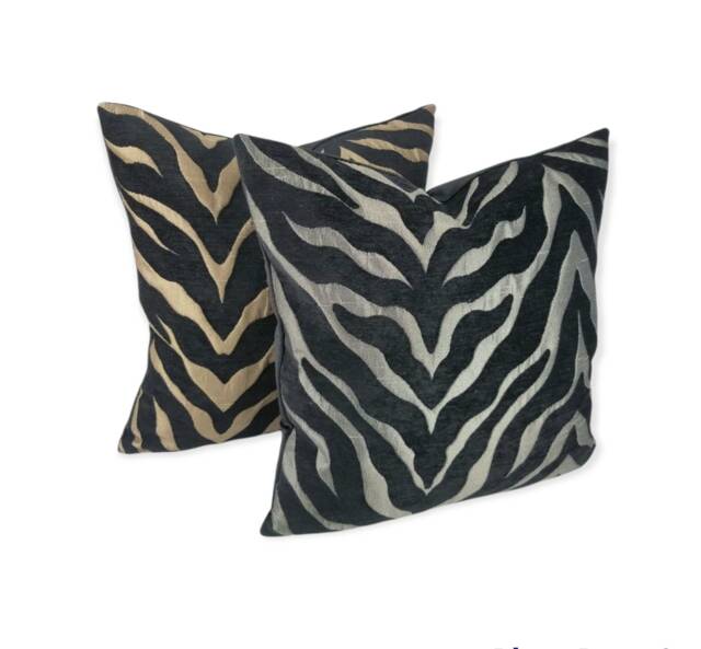 "Luxurious Tiger Print Cushion Covers - Designer Animal Pewter Chenille 16"", 18"", 22"", 24"" & 18"" X 12"", 20"" 14" - image 1