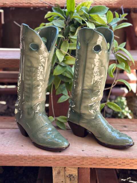 Airbrushed Ceramic Cowboy Boot Vase Southwestern Home Decor - 15 Inch - image 1