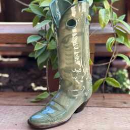 Airbrushed Ceramic Cowboy Boot Vase Southwestern Home Decor - 15 Inch - thumbnail 3