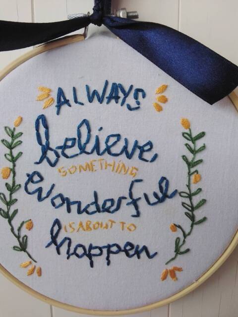 Hand Embroidered Hoop Art Motivational Quote Wall Hanging - 6 Inch - image 1