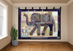 Vintage Elephant Tapestry Bohemian Patchwork Wall Hanging, Beaded Embroidery - 80x100 Inches