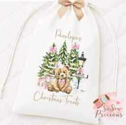 Personalised Printed Christmas Treats Santa Sack, Bow , Personalized Stockings