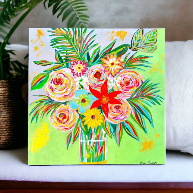 Original One Of A Kind Abstract Multicolored Flower Painting - image 1