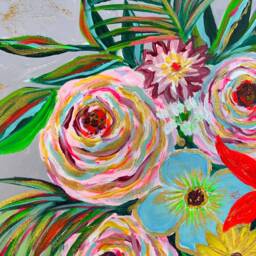 Original One Of A Kind Abstract Multicolored Flower Painting - thumbnail 3
