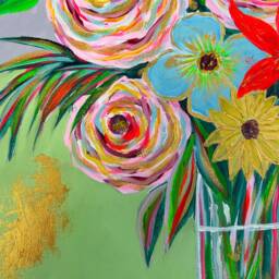 Original One Of A Kind Abstract Multicolored Flower Painting - thumbnail 2