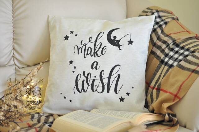 Make A Wish Pillow Cover, Handmade, Hand Painted, Decorative Pillowcase, Home Decor, 40 X 40, 16 16, Natural Canvas, Nursery, Gift - image 1