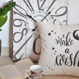Make A Wish Pillow Cover, Handmade, Hand Painted, Decorative Pillowcase, Home Decor, 40 X 40, 16 16, Natural Canvas, Nursery, Gift - thumbnail 3