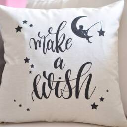 Make A Wish Pillow Cover, Handmade, Hand Painted, Decorative Pillowcase, Home Decor, 40 X 40, 16 16, Natural Canvas, Nursery, Gift - thumbnail 2