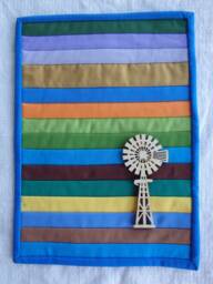 Quilted Desert Landscape Wall Hanging With Wooden Windmill - thumbnail 1