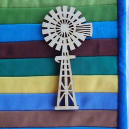 Quilted Desert Landscape Wall Hanging With Wooden Windmill - thumbnail 3