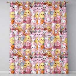 Cute Easter Bunny Chick & Eggs Dessert Seamless Pattern Blush Background Readymade Eyelet Ring Top Thermal 100% Blackout Curtains - thumbnail 2