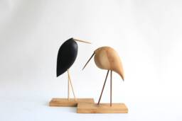 Carved Wooden Birds, Animal Figurines, Bookshelf Decor, Tall Large Sculpture - thumbnail 1