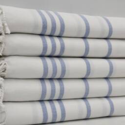 "Turkish Towel, Bath Towel, Beach Towel, White Peshtemal, Blue Striped Towel, 40""x68" - thumbnail 3