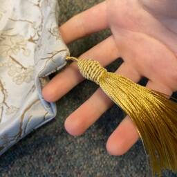 Velvet Blue Cherry Blossom Cushion Covers Golden Tassel Details - thumbnail 3