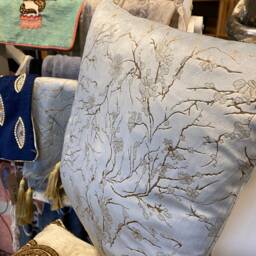 Velvet Blue Cherry Blossom Cushion Covers Golden Tassel Details - thumbnail 2