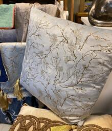 Velvet Blue Cherry Blossom Cushion Covers Golden Tassel Details