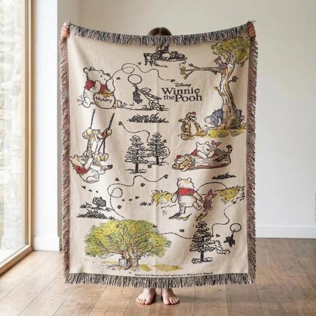 Winnie The Pooh Baby Woven Blanket, Hundred Acre Wood Nursery Throw Shower Gift, Bear Blanket - image 1