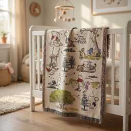 Winnie The Pooh Baby Woven Blanket, Hundred Acre Wood Nursery Throw Shower Gift, Bear Blanket - thumbnail 3