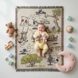 Winnie The Pooh Baby Woven Blanket, Hundred Acre Wood Nursery Throw Shower Gift, Bear Blanket - thumbnail 2