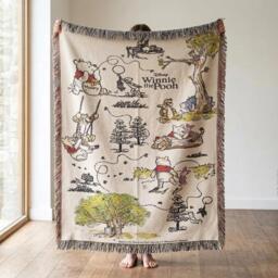 Winnie The Pooh Baby Woven Blanket, Hundred Acre Wood Nursery Throw Shower Gift, Bear Blanket - thumbnail 1