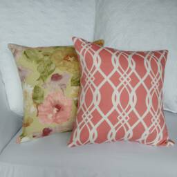 Coral & White Pillow Cover, Modern Design Salmon Cushion Custom Sizes, Dorm Decor - thumbnail 4