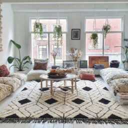 White & Black Diamond Moroccan Rug - Berber Shag Geometric Wool Carpet Area Modern - thumbnail 3
