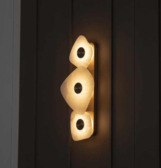 Triple Marble Wall Sconce - Brushed Brass Metal, Warm Led Lighting - image 1