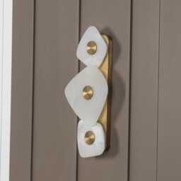 Triple Marble Wall Sconce - Brushed Brass Metal, Warm Led Lighting - thumbnail 3
