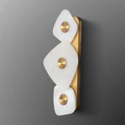 Triple Marble Wall Sconce - Brushed Brass Metal, Warm Led Lighting - thumbnail 2