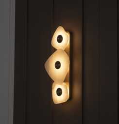 Triple Marble Wall Sconce - Brushed Brass Metal, Warm Led Lighting