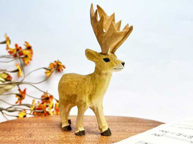 Handmade Wooden Deer Figurine Christmas Decor Gift, Custom Adorable Statue Animal For Gift - image 1