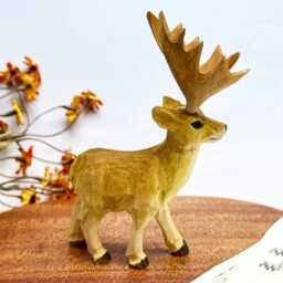 Handmade Wooden Deer Figurine Christmas Decor Gift, Custom Adorable Statue Animal For Gift - thumbnail 2