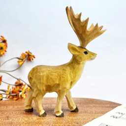 Handmade Wooden Deer Figurine Christmas Decor Gift, Custom Adorable Statue Animal For Gift - thumbnail 3