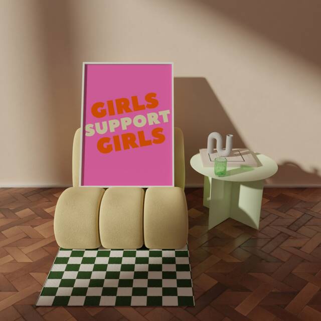 Girls Support L Pink Print A0 A1 A2 A3, A4, A5 Alt Room Decor Gift For Her Feminist Empowered Women - image 1