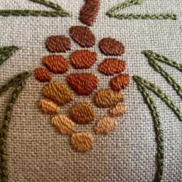 Embroidered Pine Cone Pillow, Arts & Crafts , Roycroft Artisan, Craftsman Mission Style - thumbnail 3