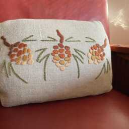 Embroidered Pine Cone Pillow, Arts & Crafts , Roycroft Artisan, Craftsman Mission Style - thumbnail 2
