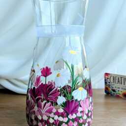 Hand Painted Vase, Pink Flower Glass Floral Decor - thumbnail 2