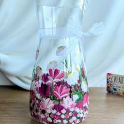 Hand Painted Vase, Pink Flower Glass Floral Decor - thumbnail 3