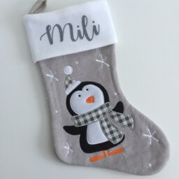 Personalised Light Grey Knitted Stocking - Stocking Christmas Snowman Santa Reindeer Penguin - thumbnail 3