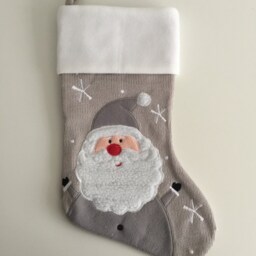 Personalised Light Grey Knitted Stocking - Stocking Christmas Snowman Santa Reindeer Penguin - thumbnail 2