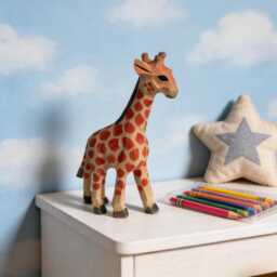 Hand-Carved Wooden Giraffe Figurine - Safari Nursery Decor, Artisan Animal Sculpture