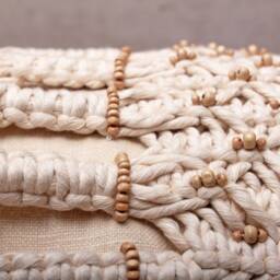 Off-White Cotton Macrame Bohemian, Bali Style Pillow Cover, Decorative Handmade Throw Cover, Embroidered Cover Wlcc042 - thumbnail 4