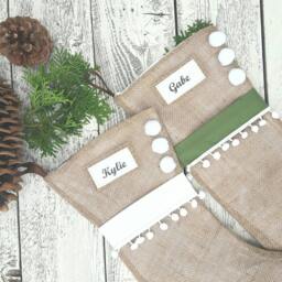 Unique Christmas Stockings, Burlap Holiday Personalized Handmade Tan Trending - thumbnail 2