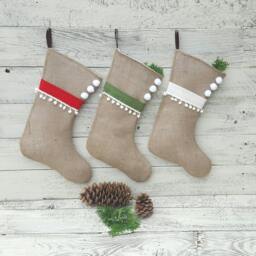 Unique Christmas Stockings, Burlap Holiday Personalized Handmade Tan Trending - thumbnail 1