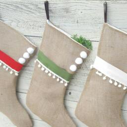 Unique Christmas Stockings, Burlap Holiday Personalized Handmade Tan Trending - thumbnail 3