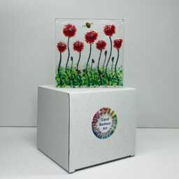 Red Poppy Wild Meadow & Bee Handmade Fused Glass Tealight Holder - thumbnail 3